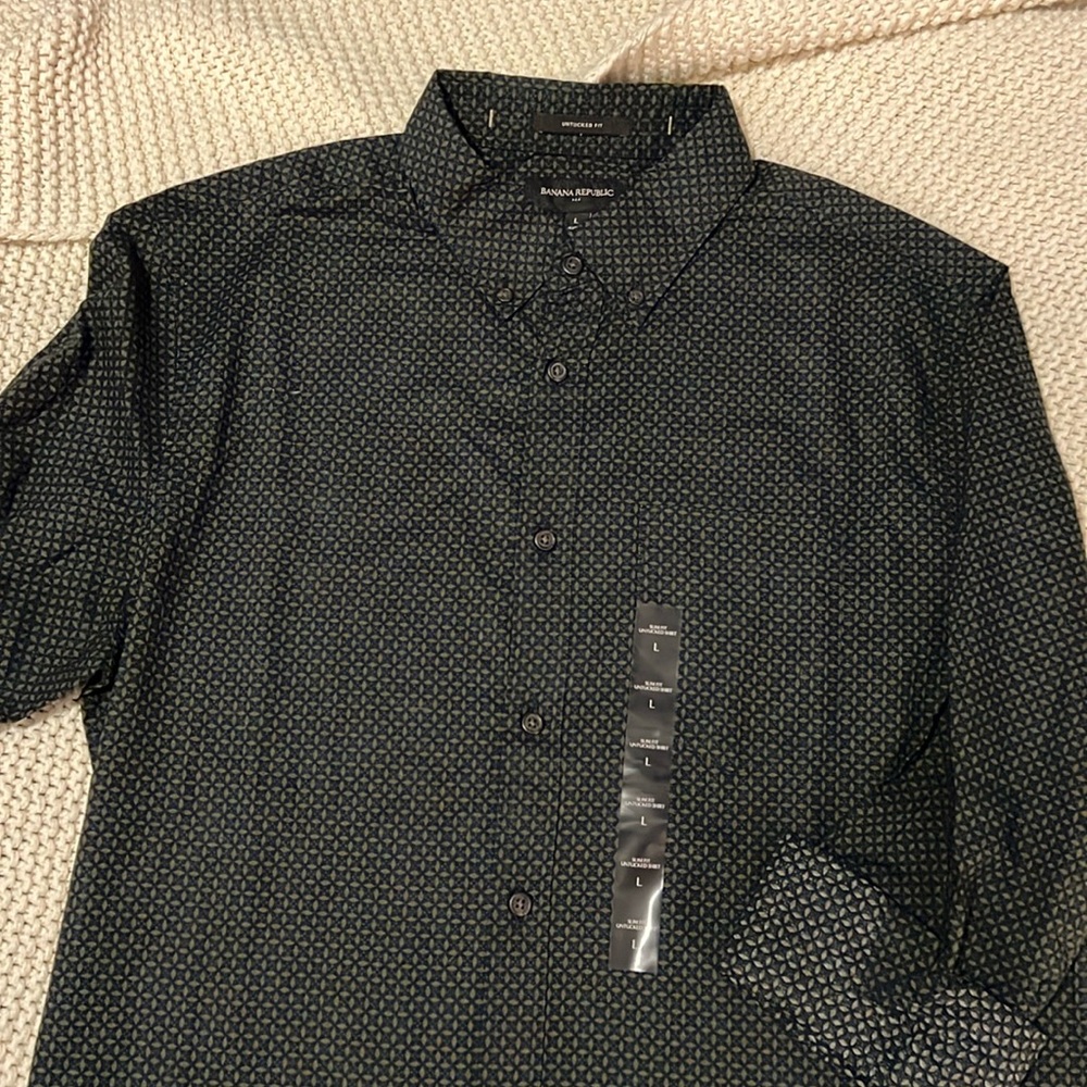 NWT banana republic large black and gold long sleeve polo